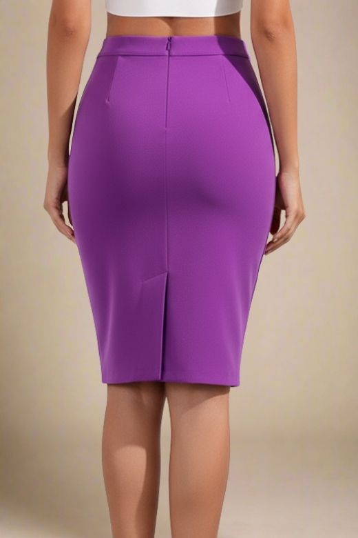 Pencil High Waist Bandage Knee Length Skirt - Plum Purple