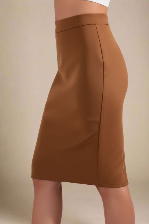 Pencil High Waist Bandage Knee Length Skirt - Tan Brown