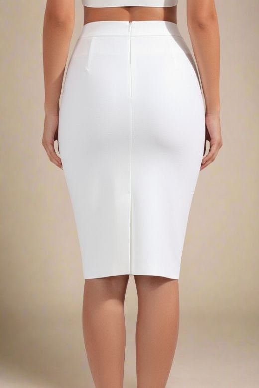 Pencil High Waist Bandage Knee Length Skirt - White Pearl