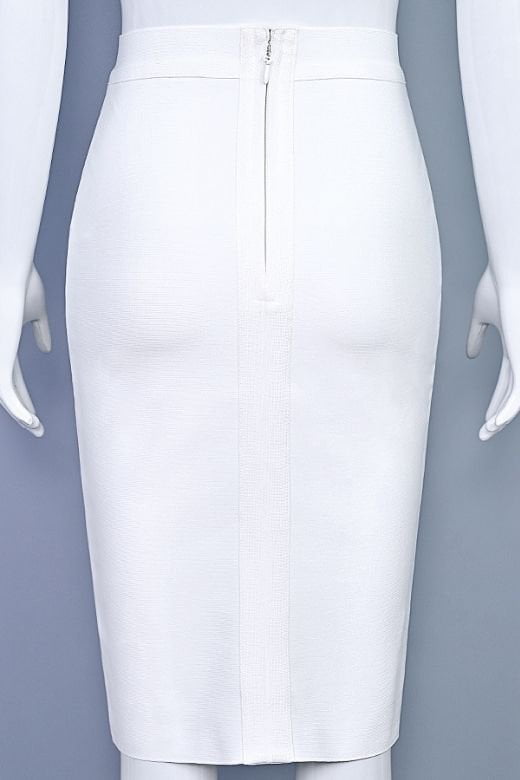 Pencil High Waist Bandage Knee Length Skirt - White Pearl