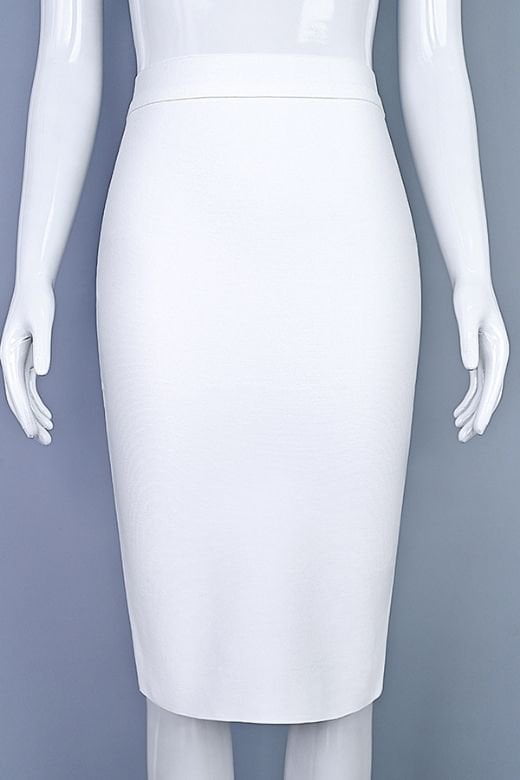 Pencil High Waist Bandage Knee Length Skirt - White Pearl