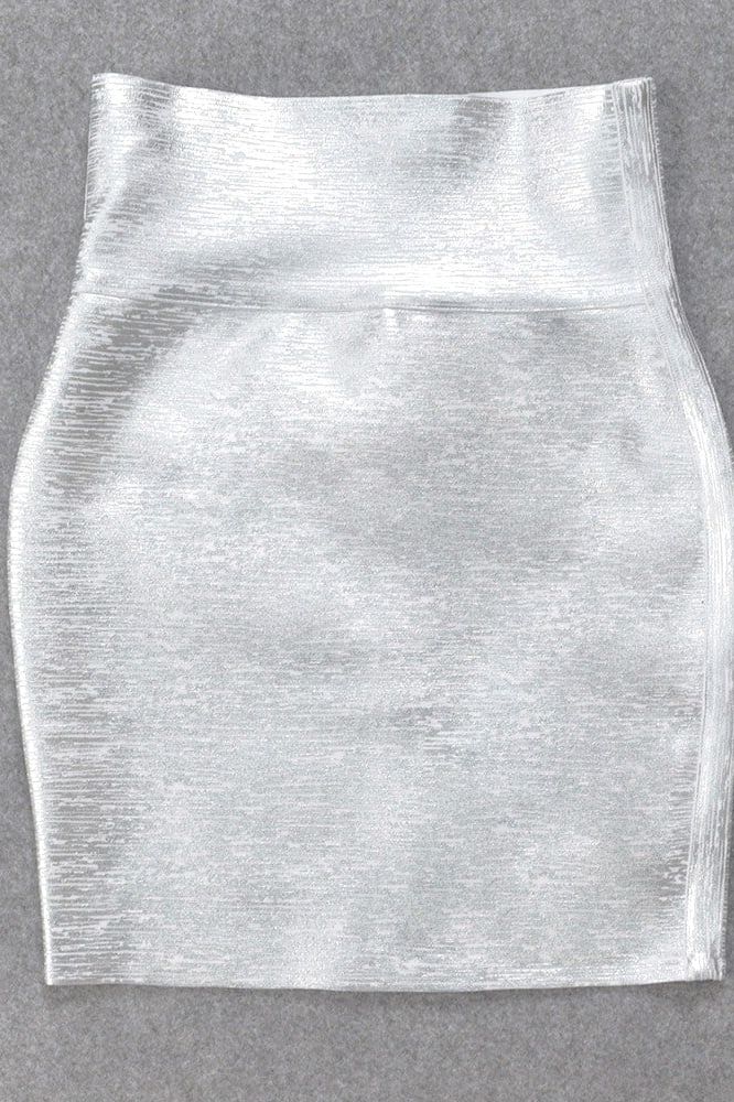 High Waist Leather Pencil Skirt Mini Length - Metallic Silver