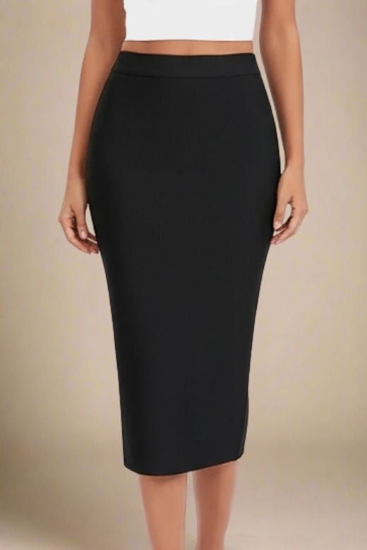 Pencil High Waist Bandage Midi Skirt - Classic Black