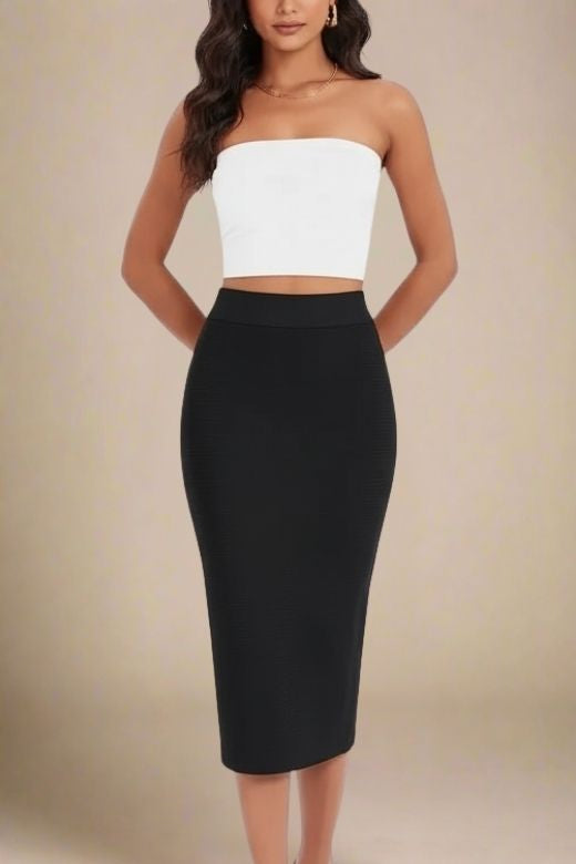 Pencil High Waist Bandage Midi Skirt - Classic Black
