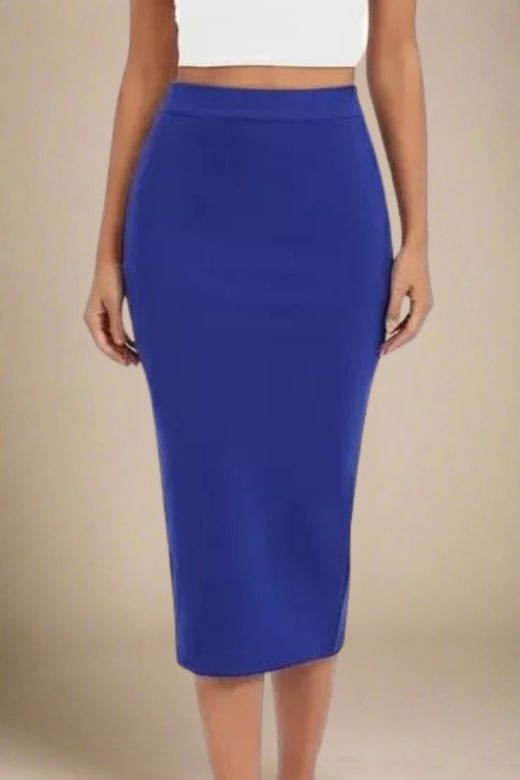 Pencil High Waist Bandage Midi Skirt - Navy Blue