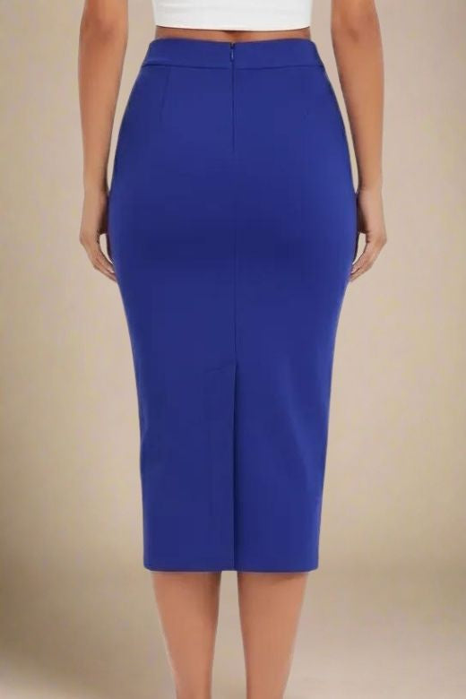 Pencil High Waist Bandage Midi Skirt - Navy Blue