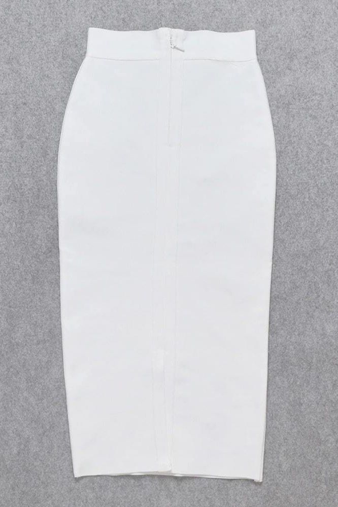 Pencil High Waist Bandage Midi Skirt - White Pearl