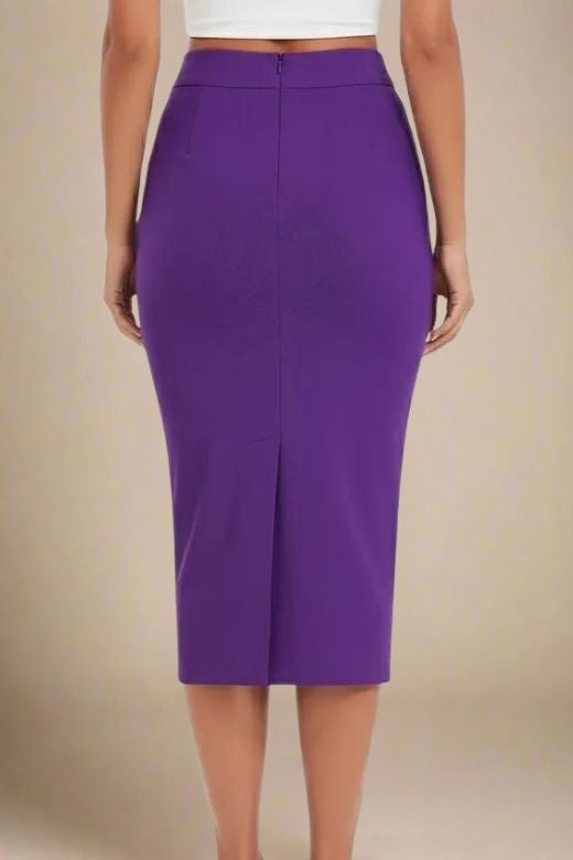 Pencil High Waist Bandage Midi Skirt - Plum Purple