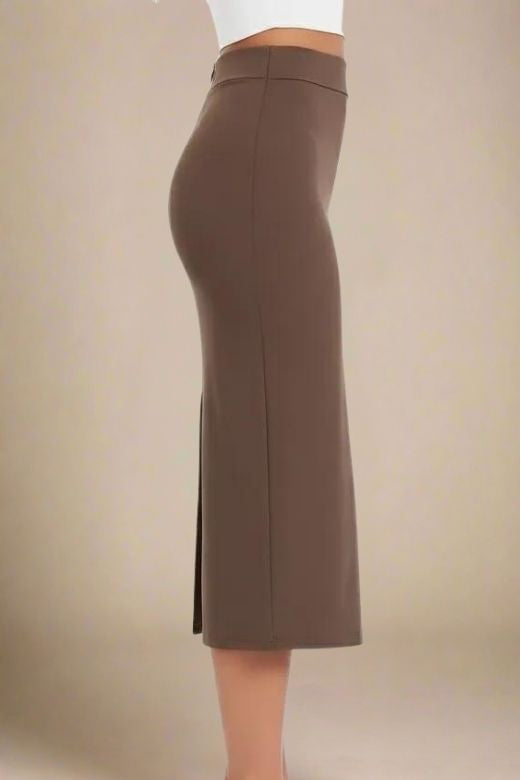 Pencil High Waist Bandage Midi Skirt - Tan Brown