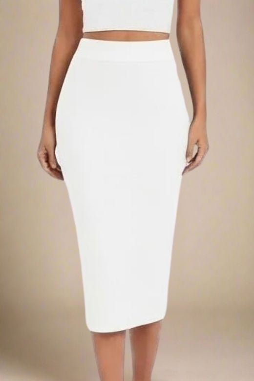 Pencil High Waist Bandage Midi Skirt - White Pearl