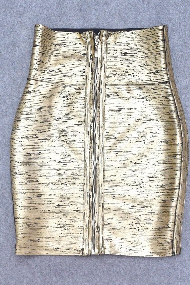 High Waist Leather Pencil Skirt Mini Length - Gold Black