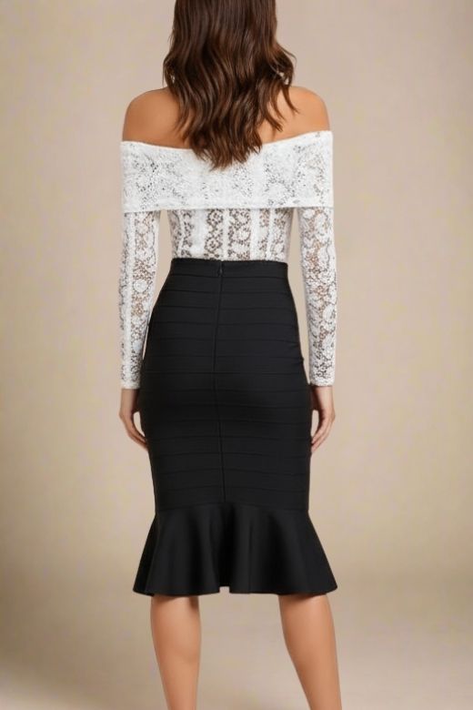 Peplum High Waist Bandage Midi Skirt - Classic Black