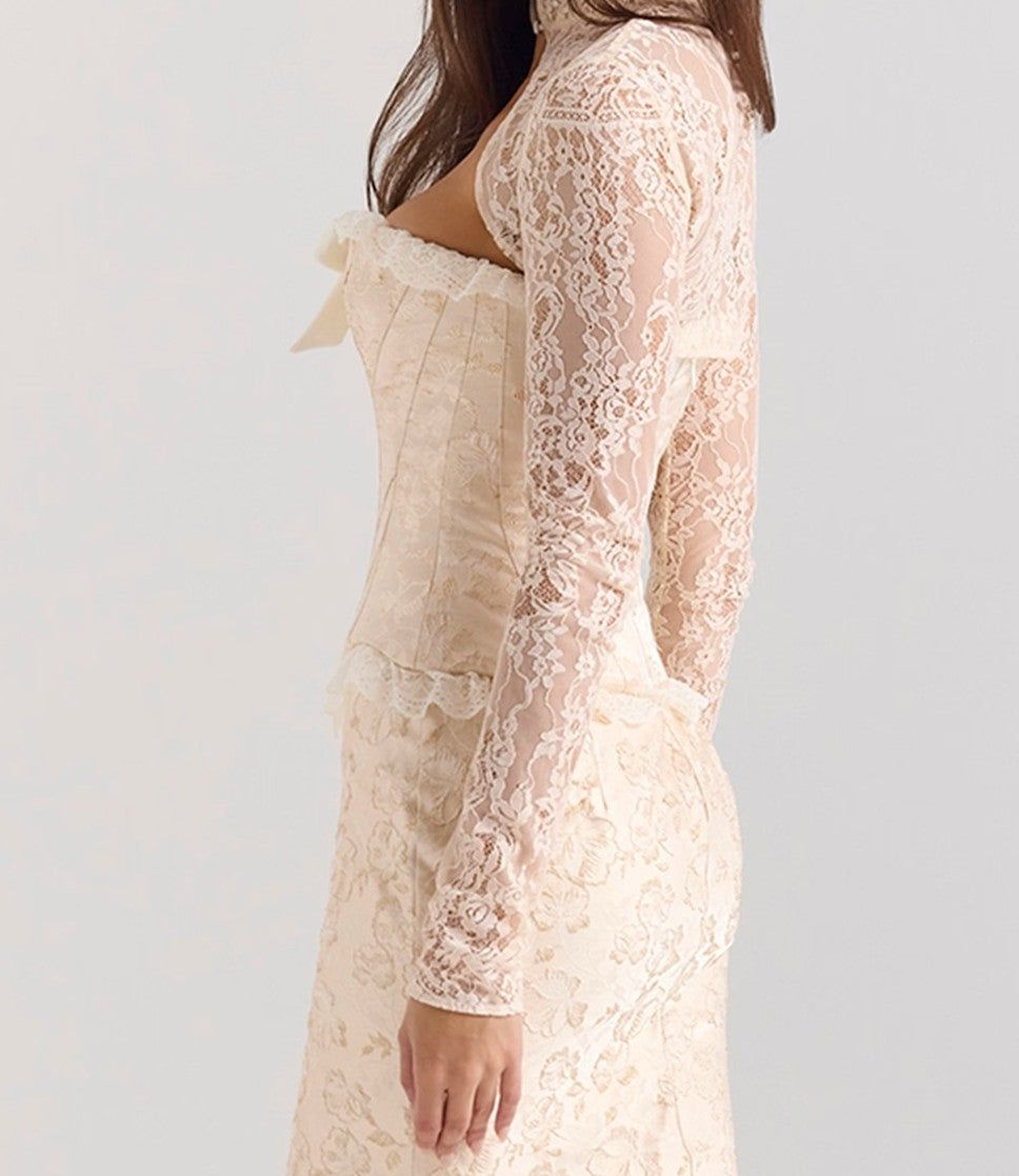 Metallic Jacquard Corset & Bolero & Maxi Skirt