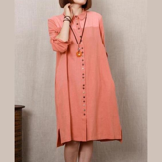 pink women long linen dress shift dress handmade sundress plus size