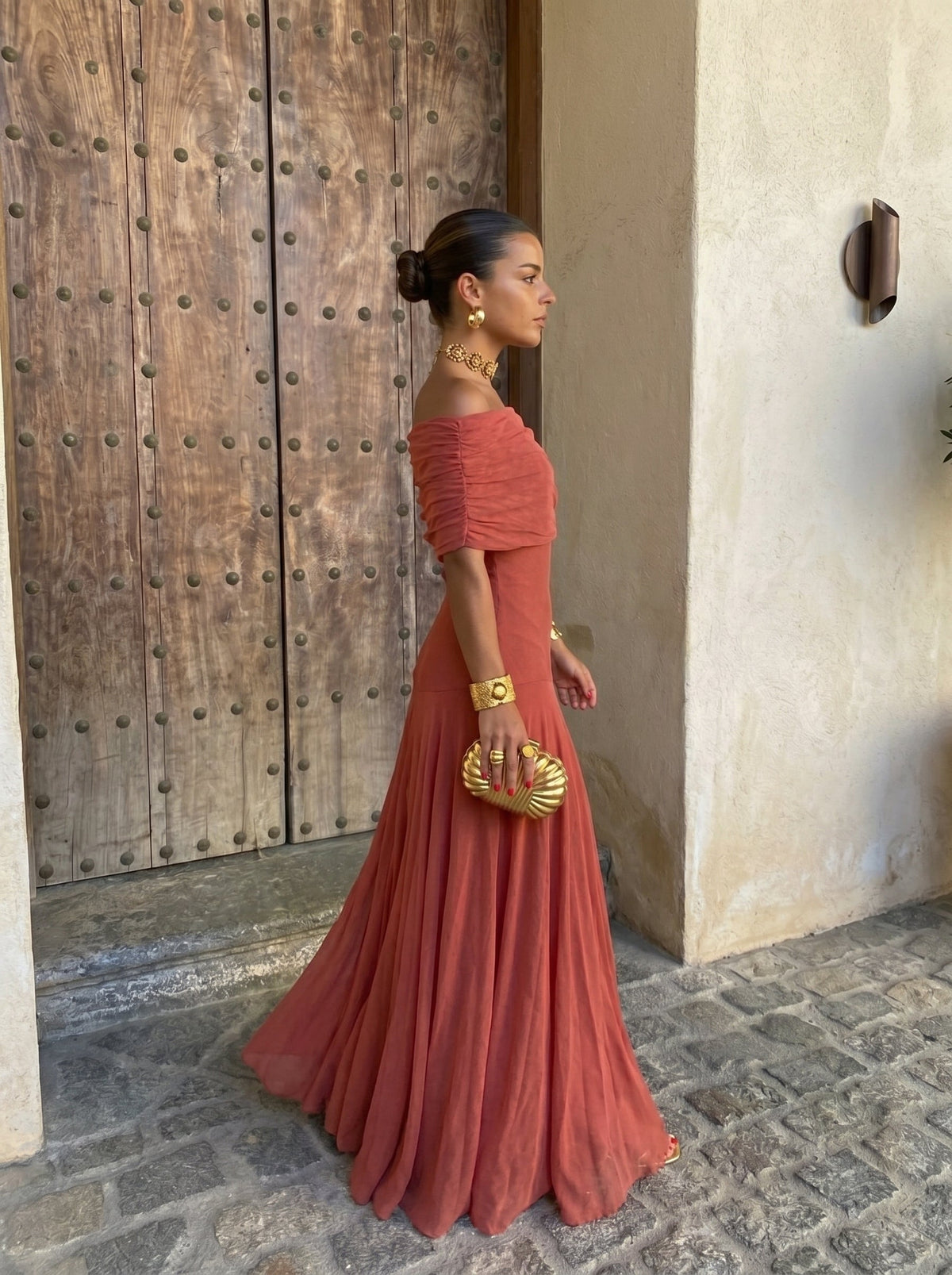One Shoulder Draped Ruched Waist Flowy Maxi Gown 6