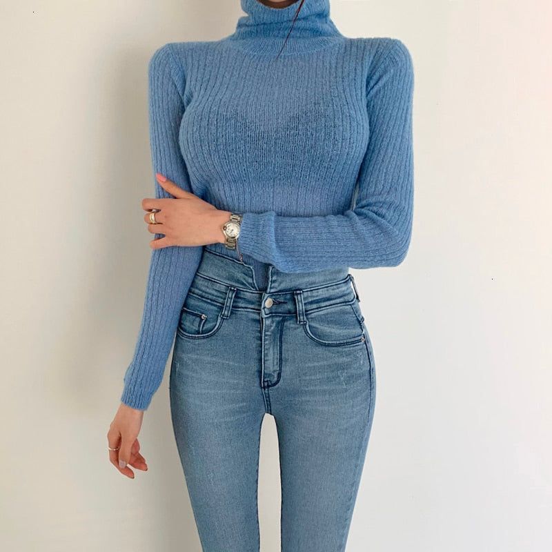 Turtleneck Ribbed Knit Long Sleeve Crop Sweater