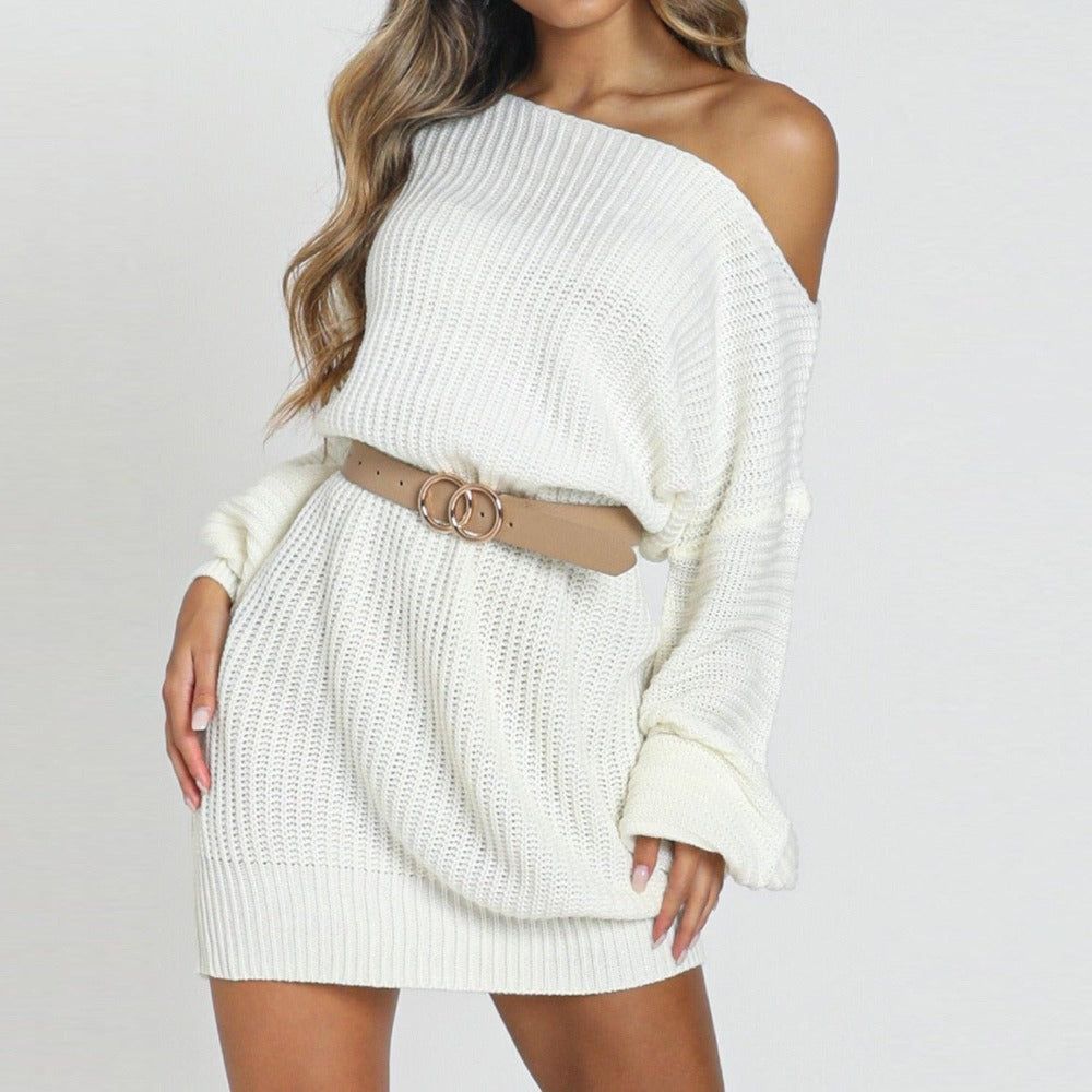 White Off-Shoulder Ribbed Knit Balloon Sleeve Sweater Mini Dress 5
