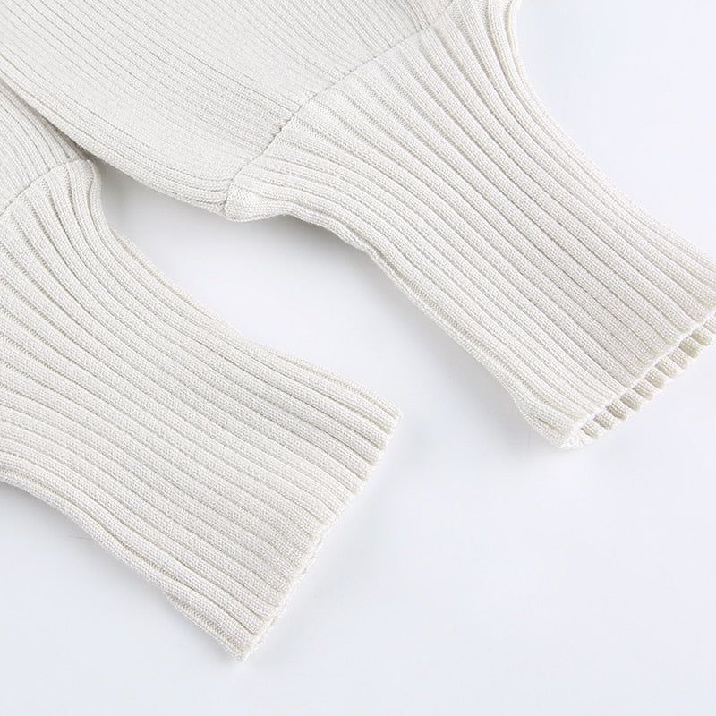 Beige Turtleneck Long Sleeve Cropped Knit Sweater