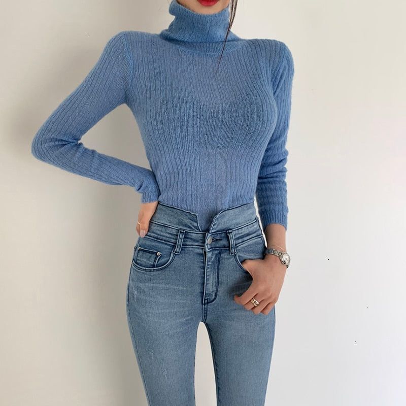 Turtleneck Ribbed Knit Long Sleeve Crop Sweater