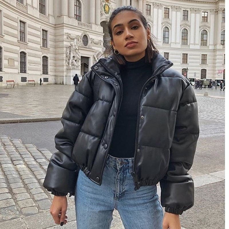 Thick Warm Short Black Pu Leather Coats