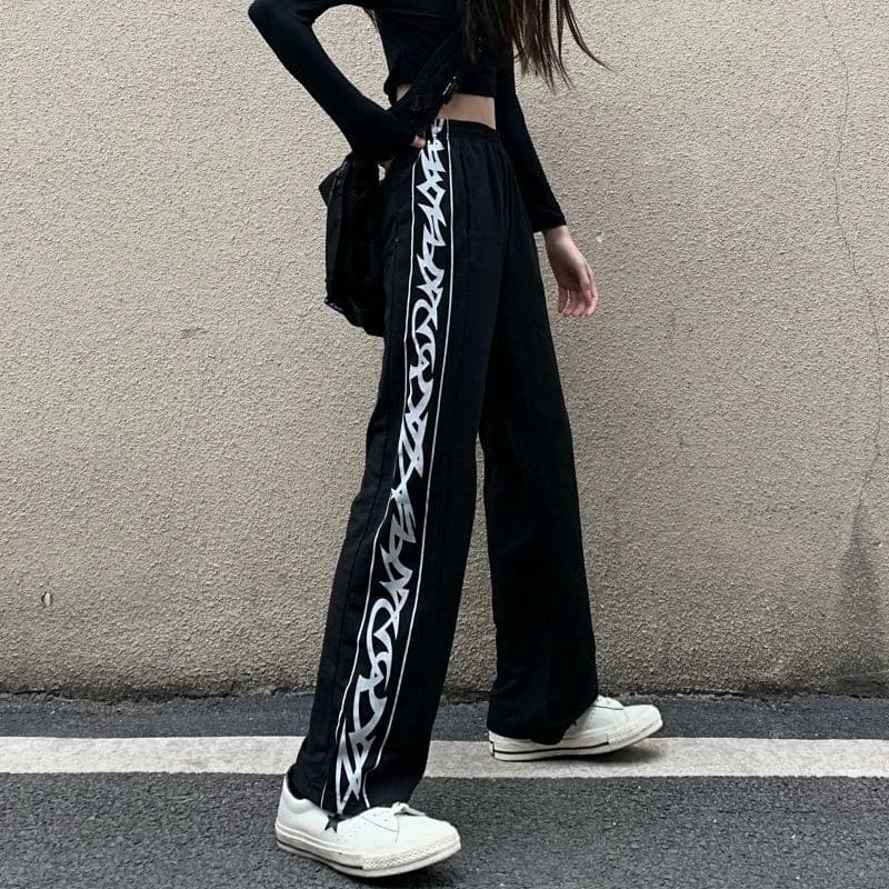 Tiedyed Highwaist Casual Pants for Female Students Loose Fried Street Slim Straight Wideleg Tide Sports