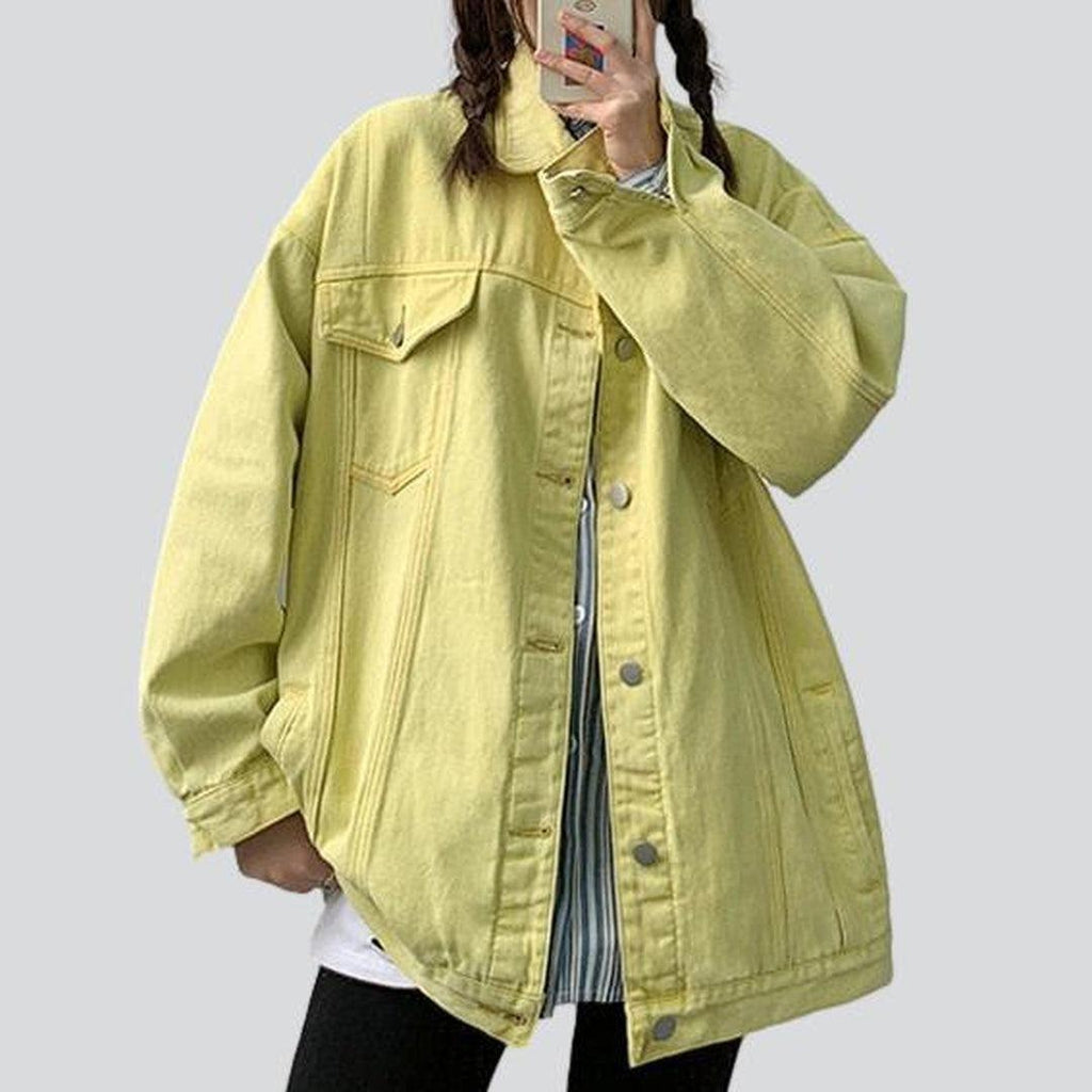 Collared Flap Pocket Button Front Oversized Denim Jacket