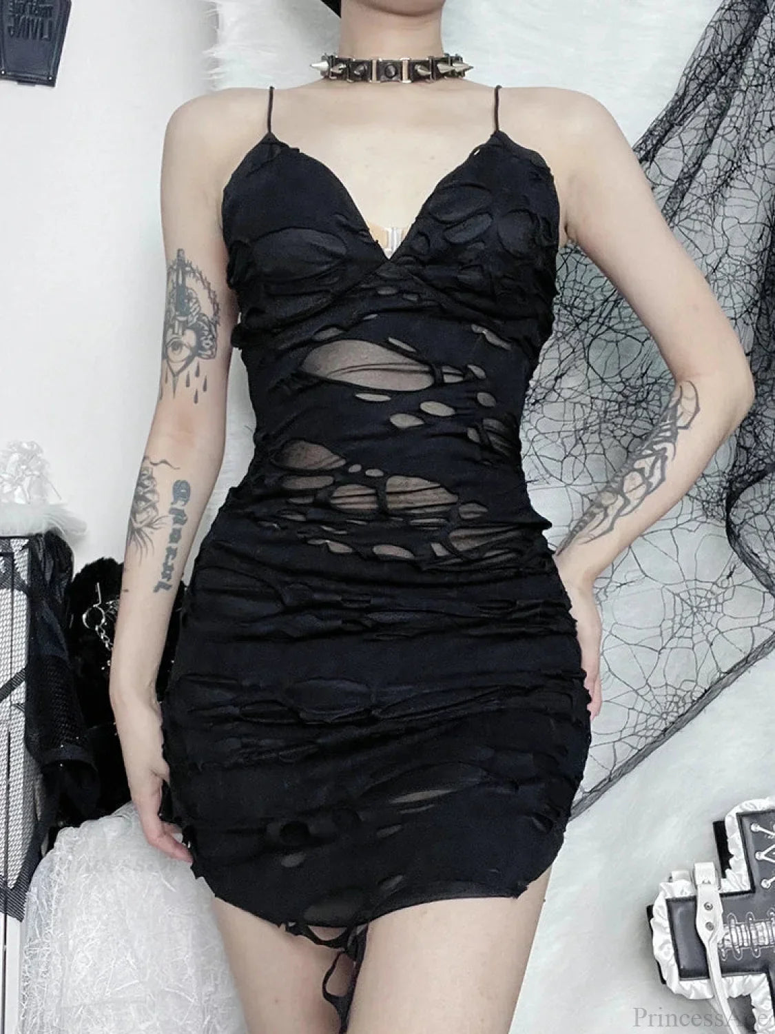 Ragged Strapless Mini Dress