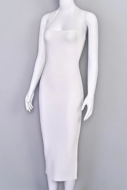 Raya Bodycon Midi Dress - White Pearl