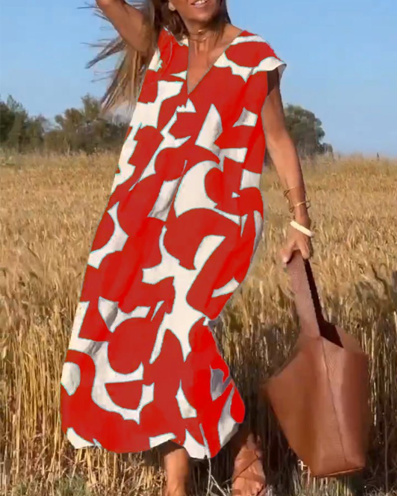 Alhelí Elegant V-neck Print Dress for Women Special Occasion Look