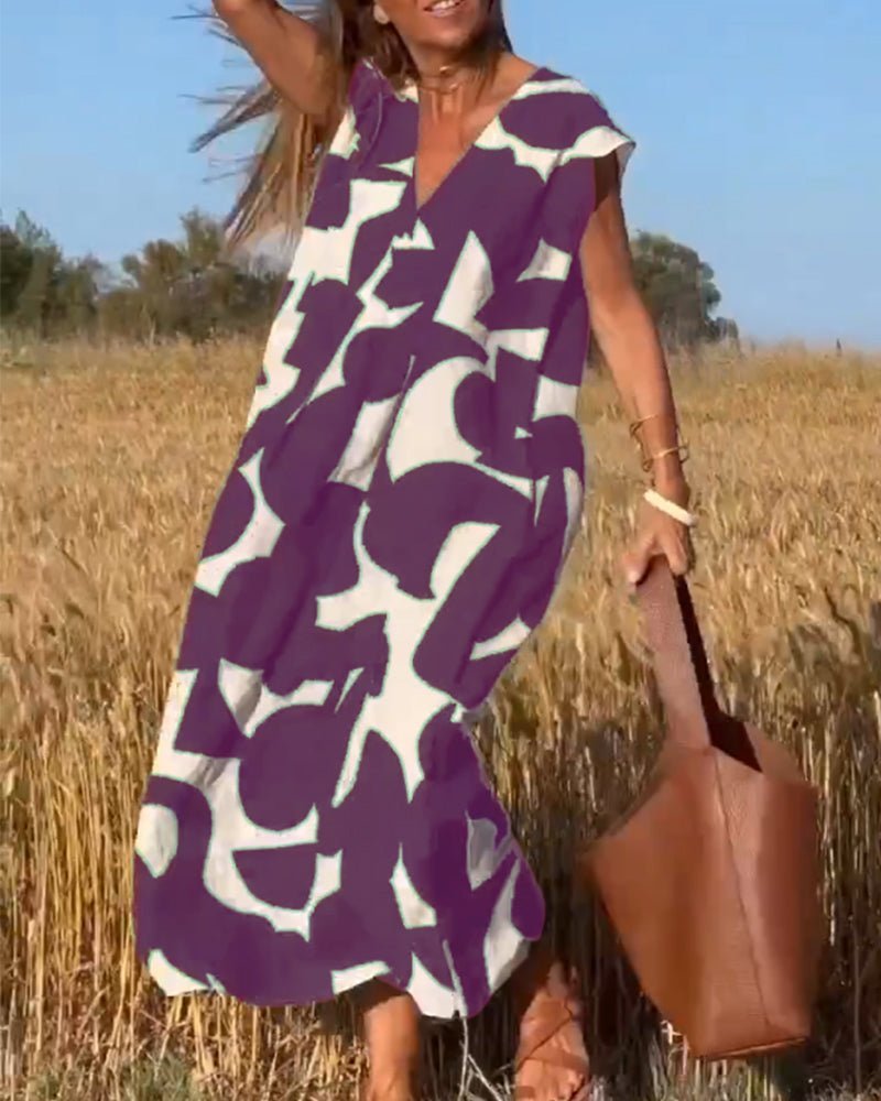 Alhelí Elegant V-neck Print Dress for Women Special Occasion Look
