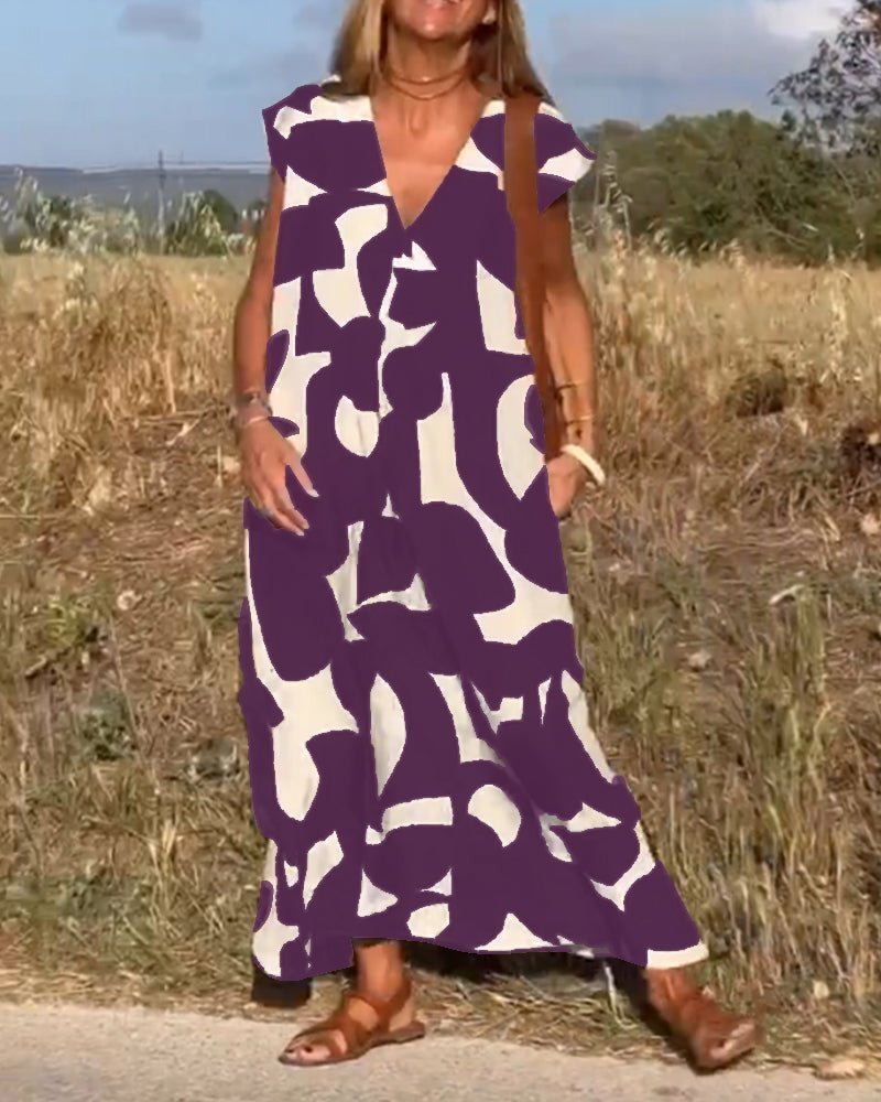 Alhelí Elegant V-neck Print Dress for Women Special Occasion Look