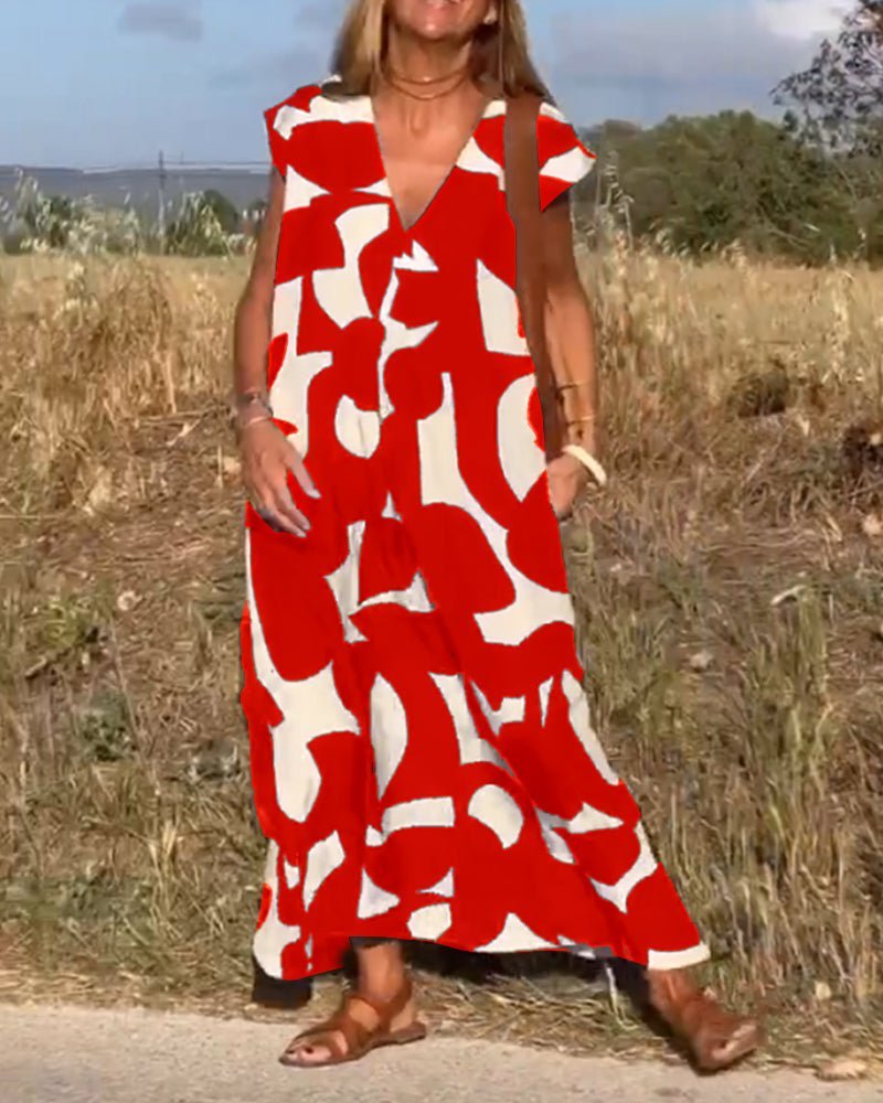 Alhelí Elegant V-neck Print Dress for Women Special Occasion Look