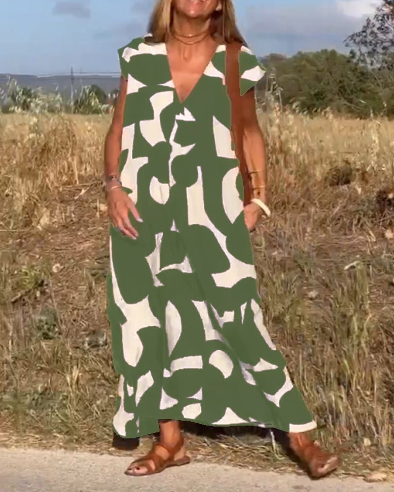 Alhelí Elegant V-neck Print Dress for Women Special Occasion Look