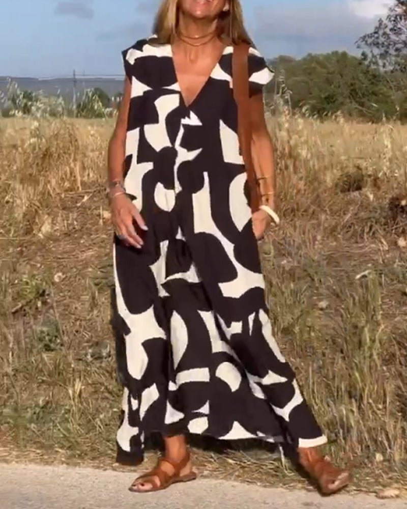 Alhelí Elegant V-neck Print Dress for Women Special Occasion Look