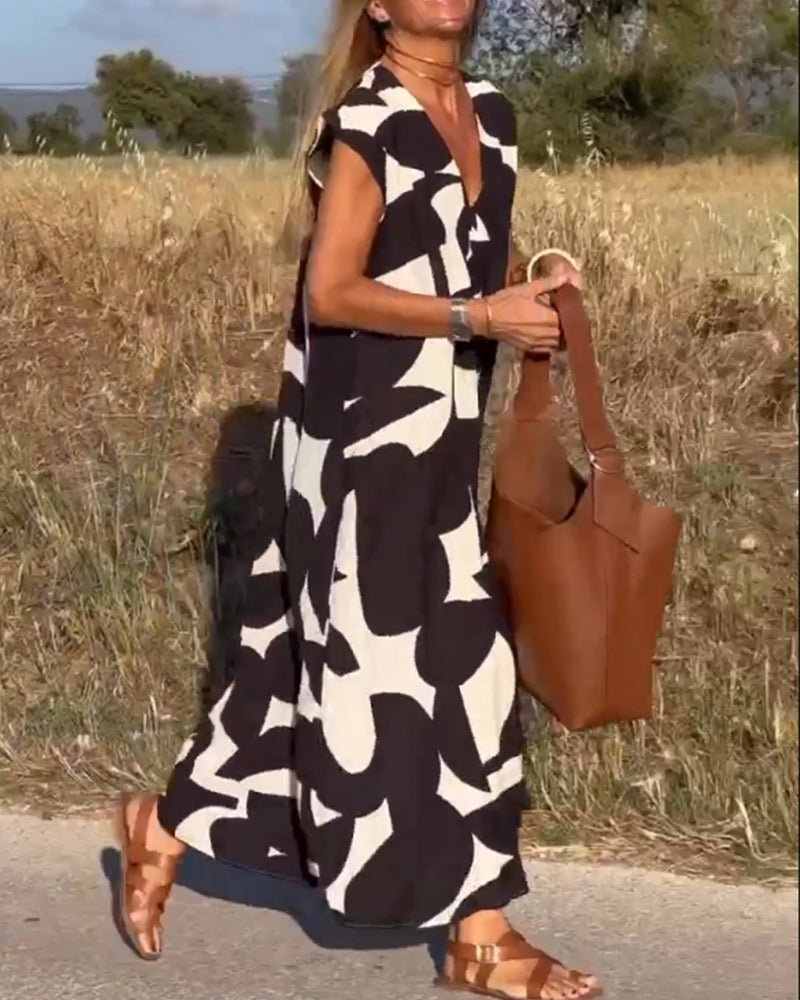 Alhelí Elegant V-neck Print Dress for Women Special Occasion Look