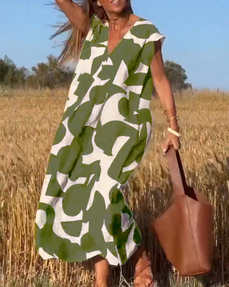 Alhelí Elegant V-neck Print Dress for Women Special Occasion Look