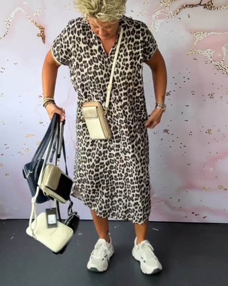 Elisa V-neck Dress with Leopard Print for Women Everyday Fashion Pick
