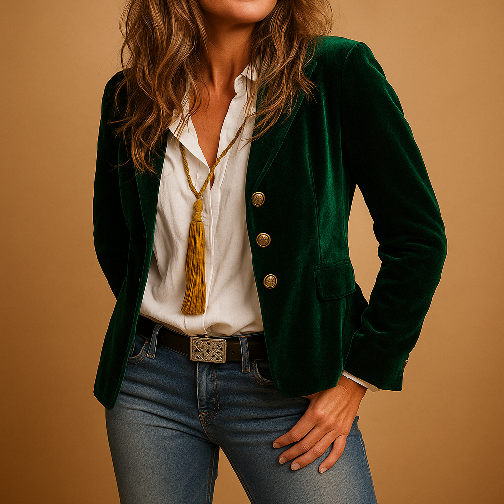 Notched Lapel Velvet Single Button Tailored Blazer