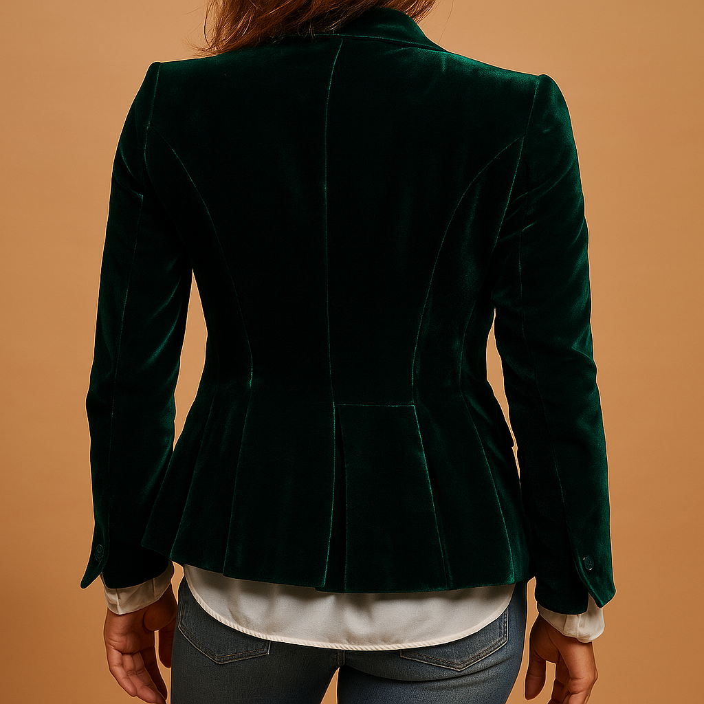Notched Lapel Velvet Single Button Tailored Blazer
