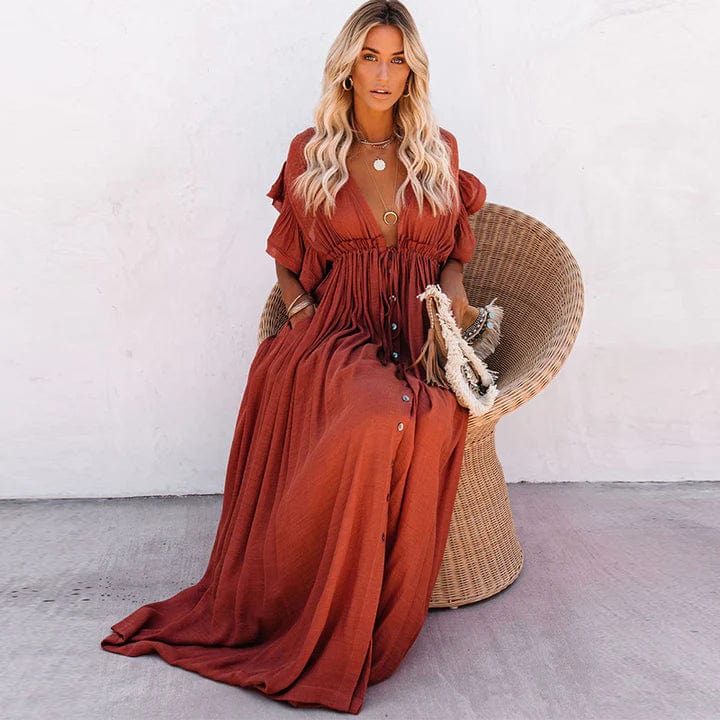 Eva Elevated Red Long Beach Dress Occasion Wear