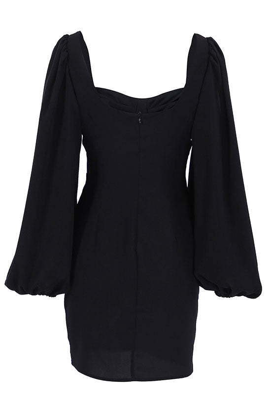 Black Sweetheart Neck Off-Shoulder Puff Sleeve Bodycon Mini Dress 5