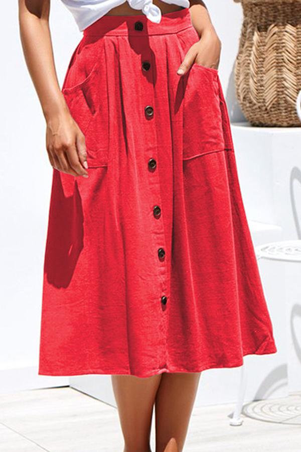 Row Button Loose Pocket Skirt