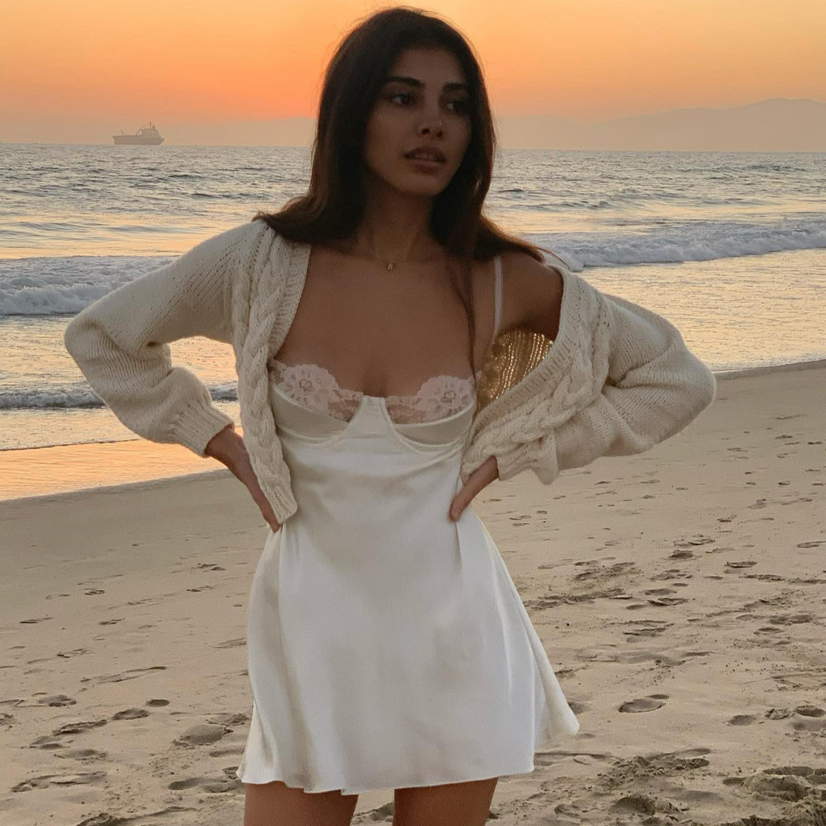 Spaghetti Strap Lace Trim Satin Slip Mini Dress