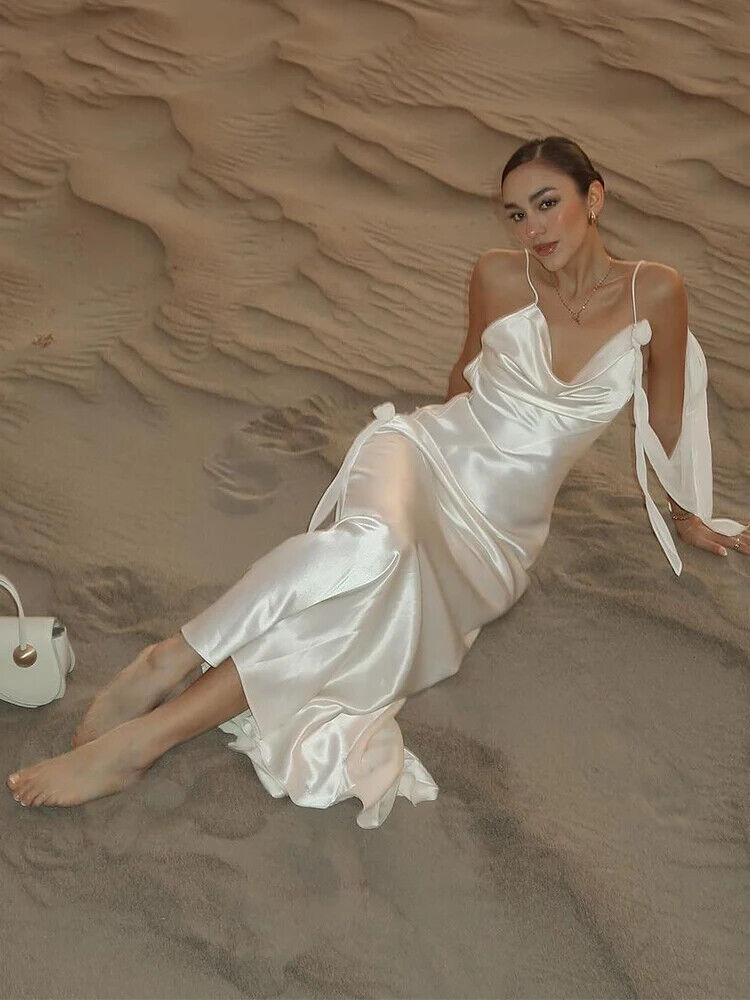 Ribbon Silk Sling  Backless Long Dresses