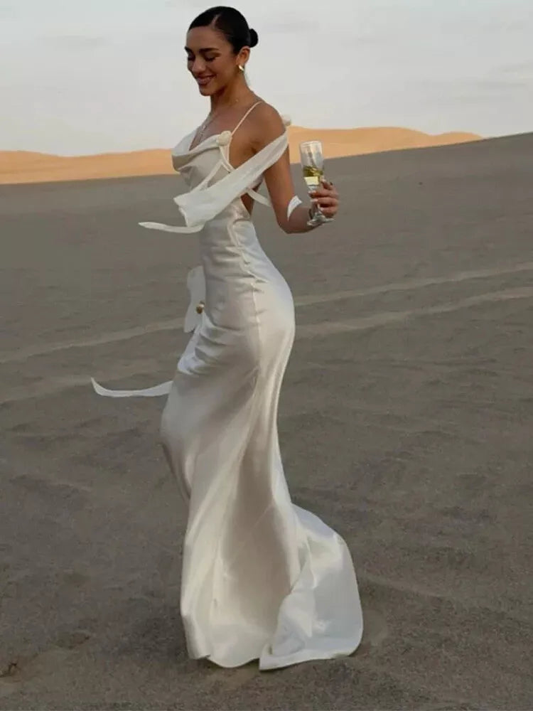 Ribbon Silk Sling  Backless Long Dresses