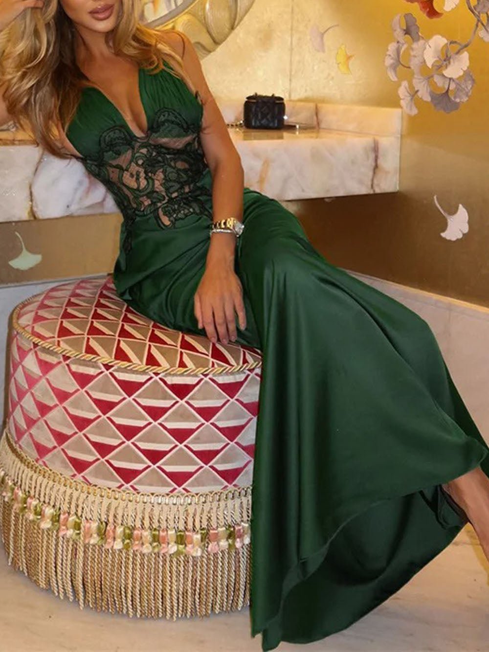 Sabrina Lace Backless Maxi Dress Emerald