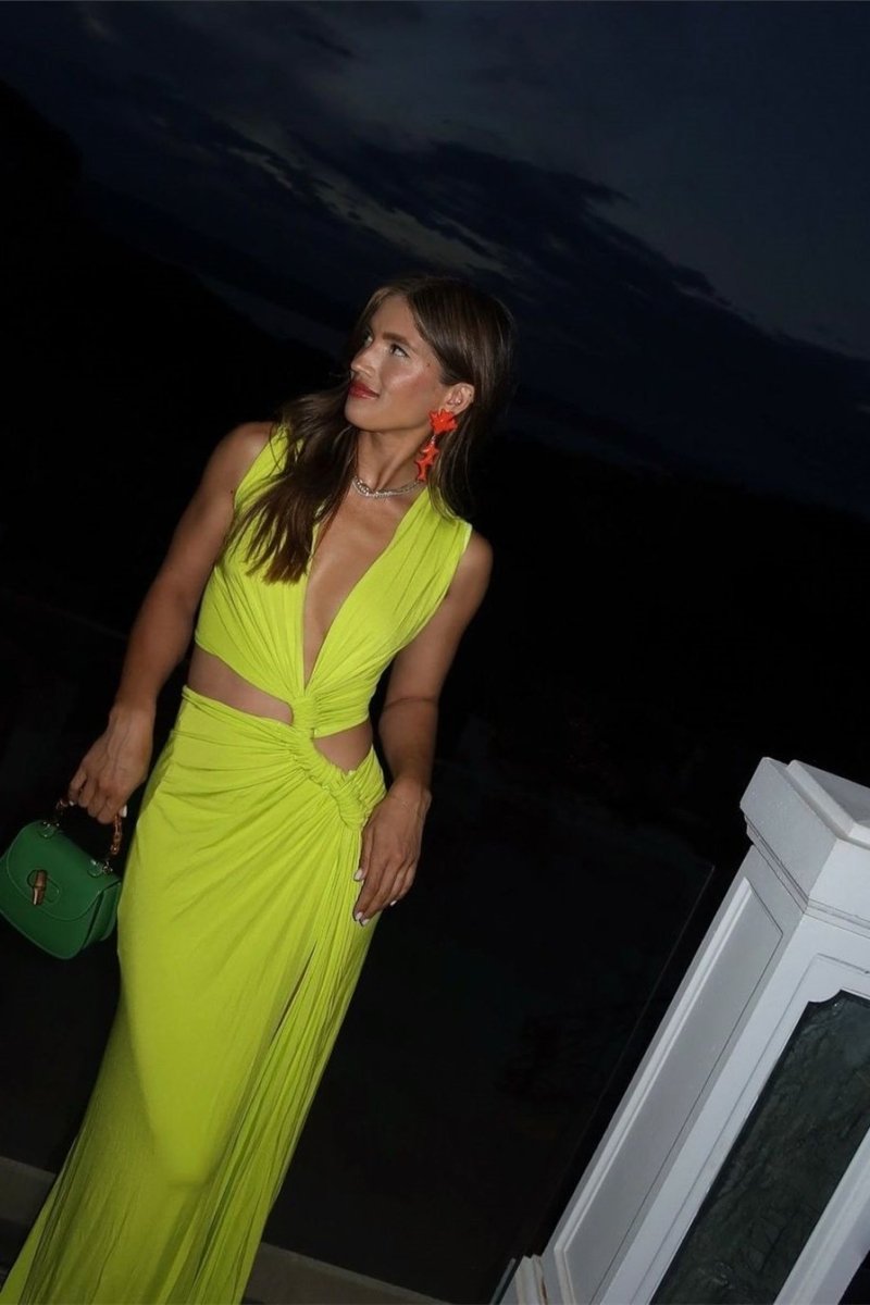 Marcia Chic Maxi Dress with V Neck and High Slit Silhouette Collection