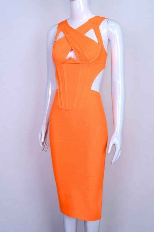 Sasha Bandage Midi Dress - Apricot Orange (Sale)