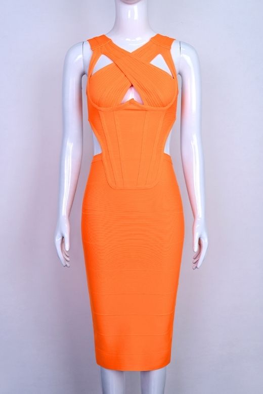 Sasha Bandage Midi Dress - Apricot Orange (Sale)