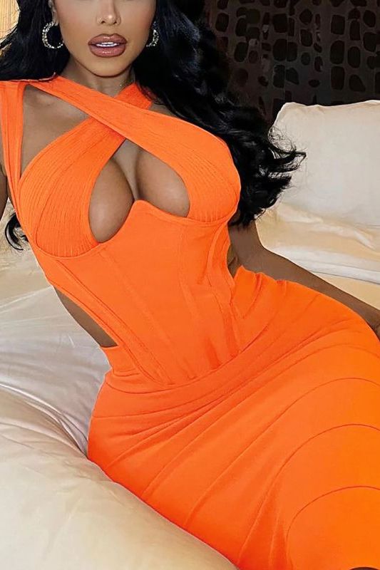 Sasha Bandage Midi Dress - Apricot Orange (Sale)